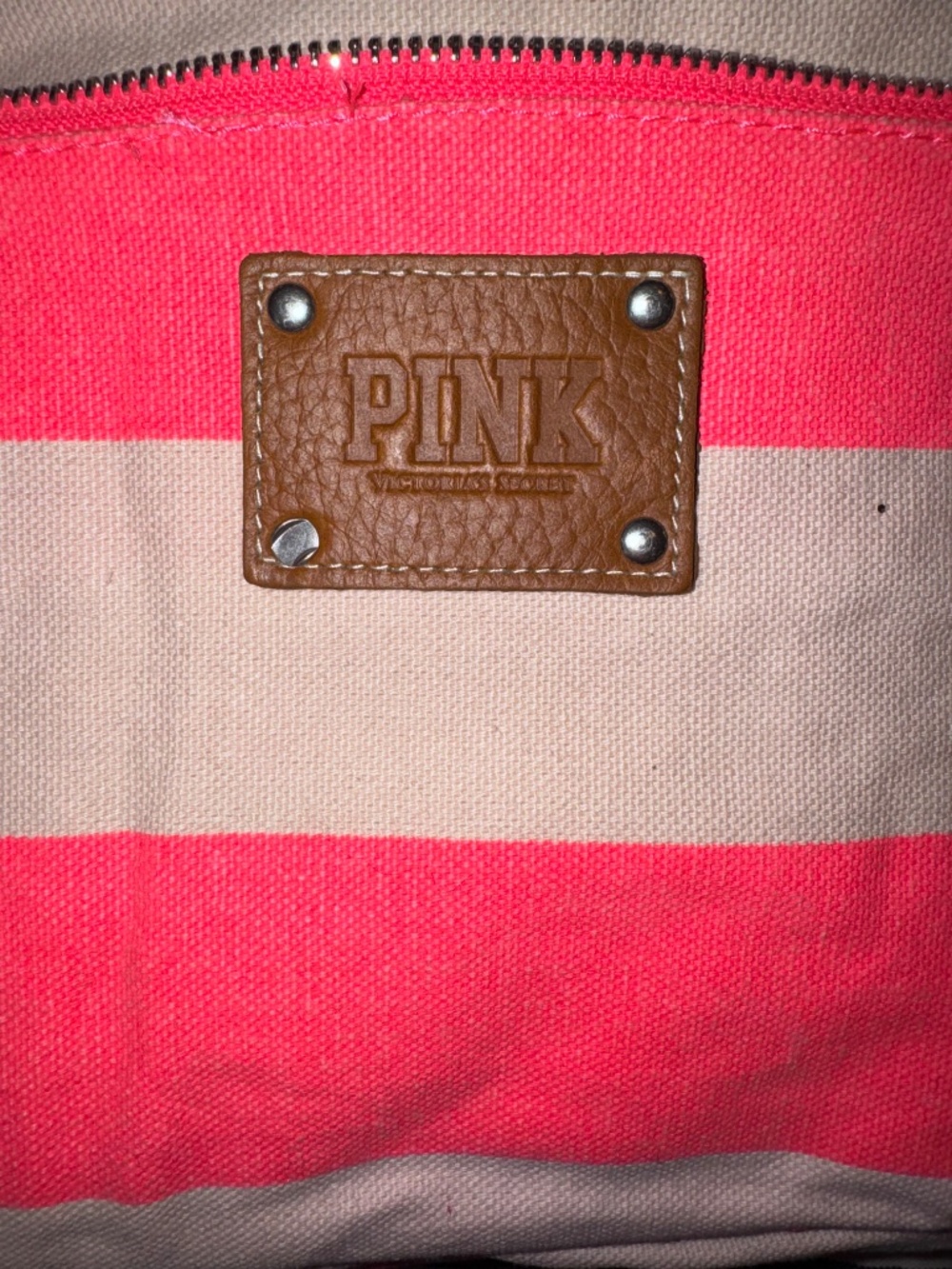 NWOT, Y2K PINK Victoria's Secret Neon Pink Striped Canvas Backpack, Vintage - Picture 7 of 11